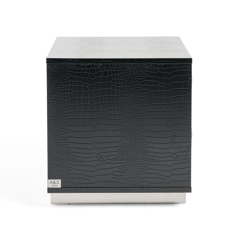 Victoria Modern Black Crocodile Nightstand — view 4