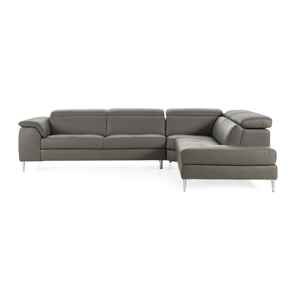 Viola - Italian Contemporary Grey Leather Right Facing Sectional Sofa