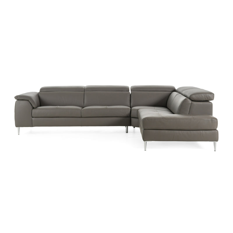 Viola - Italian Contemporary Grey Leather Right Facing Sectional Sofa