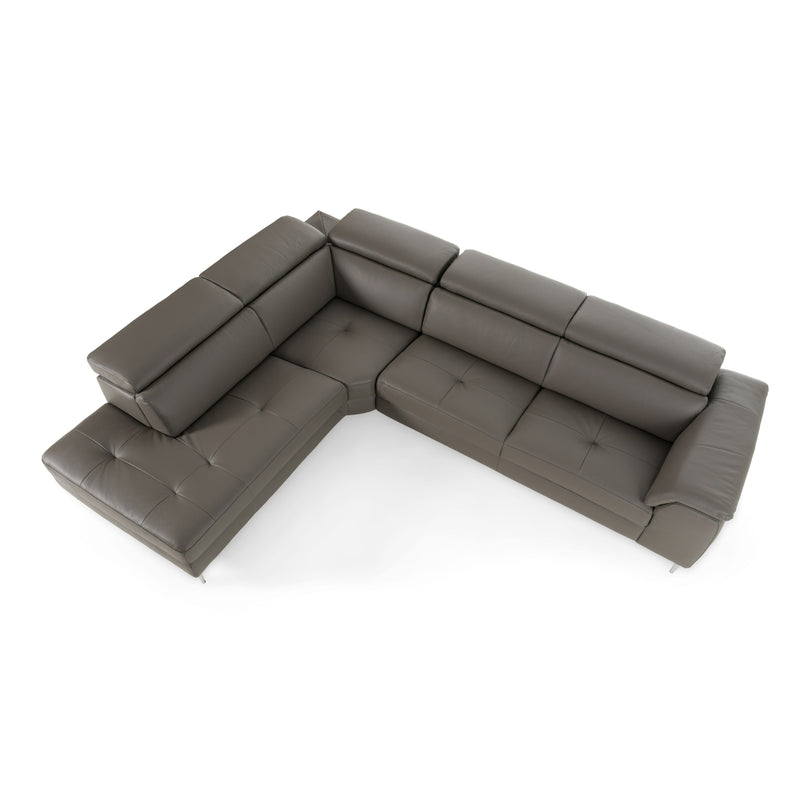 Viola - Italian Contemporary Grey Leather Left Facing Sectional Sofa — view 2