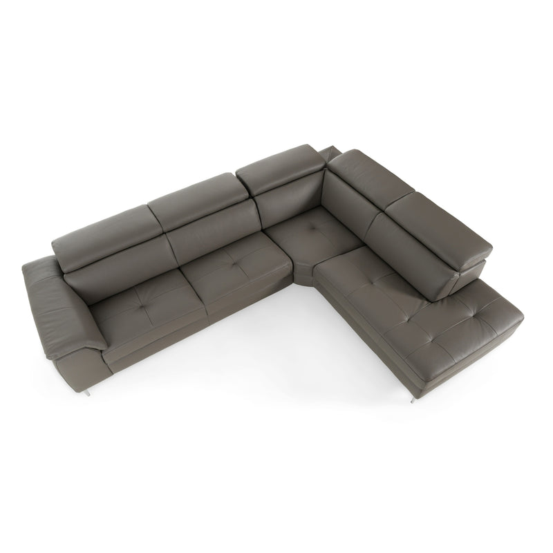 Viola - Italian Contemporary Grey Leather Right Facing Sectional Sofa — view 2
