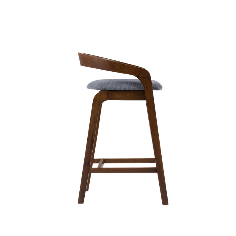 Vougler - Modern Grey Fabric + Walnut Counter Chair (Set of 2) — view 4