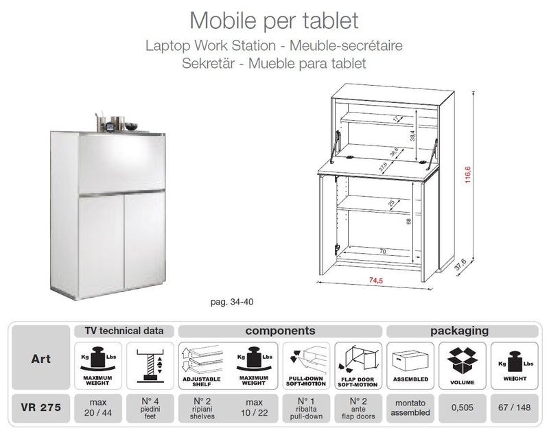 VR275 Verona White TV Entertainment System Made In Italy — view 4