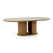 Walbrook - Modern Faux Travertine Ceramic + White Oak Oval Dining Table — view 3