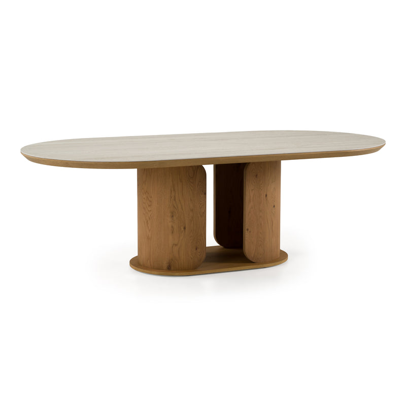 Walbrook - Modern Faux Travertine Ceramic + White Oak Oval Dining Table — view 3