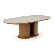 Walbrook - Modern Faux Travertine Ceramic + White Oak Oval Dining Table — view 4