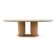 Walbrook - Modern Faux Travertine Ceramic + White Oak Oval Dining Table — view 2