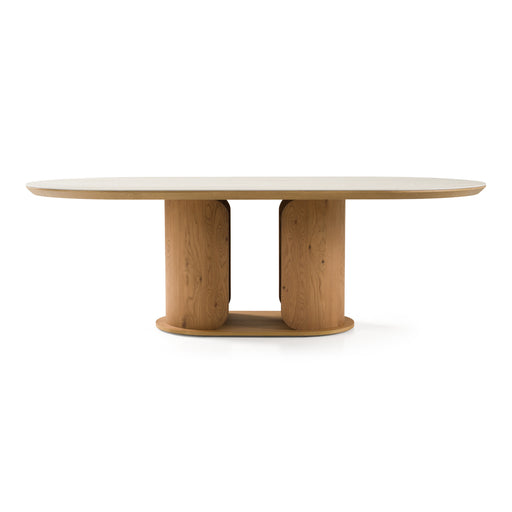 Walbrook - Modern Faux Travertine Ceramic + White Oak Oval Dining Table — view 2