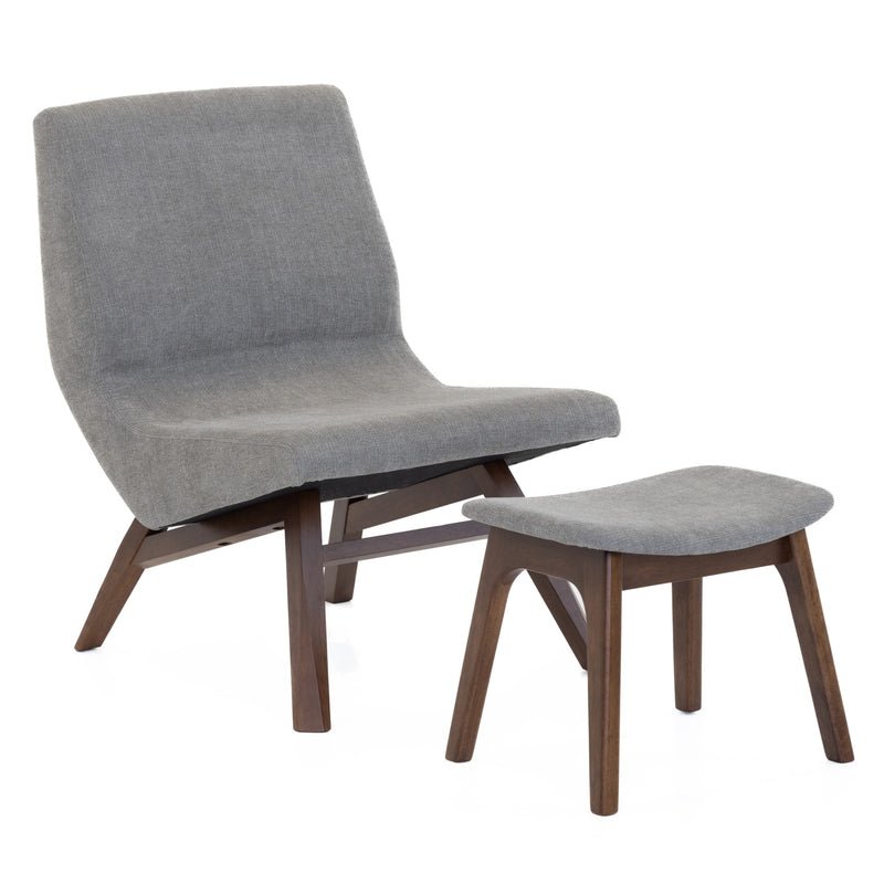 Whitney Modern Grey & Walnut Accent Chair & Ottoman — view 4