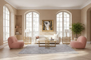 Winfree Modern Off White + Coral Fabric 3-Seater Sofa