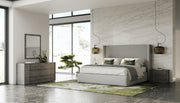 Byrne + Asus - Modern Grey Fabric + Elm Grey Bed & 2 Nightstands — view 3