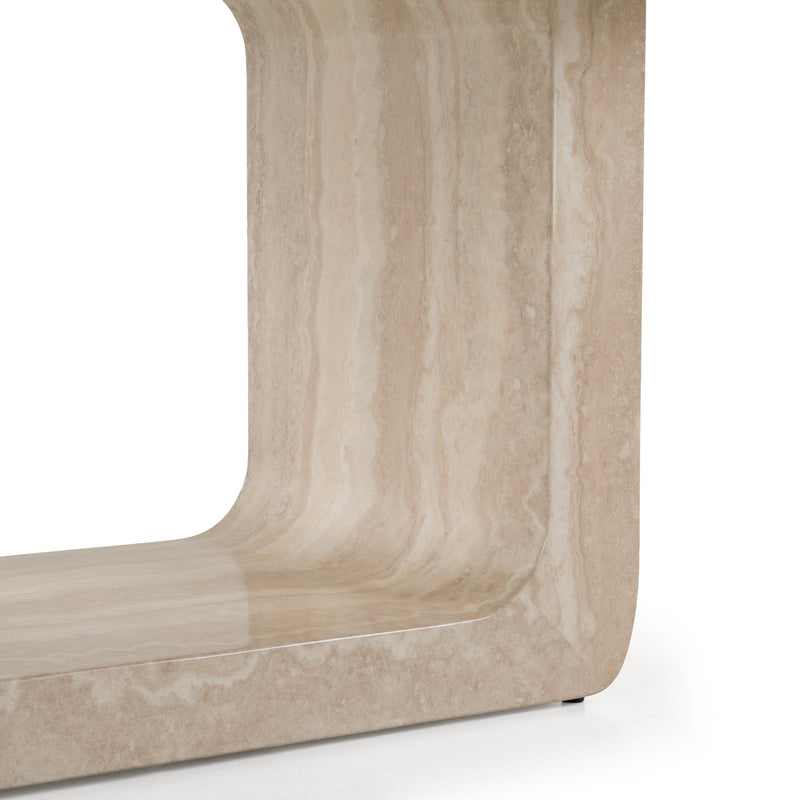 Wolff - Modern White Oak + Faux Travertine Dining Table — view 4