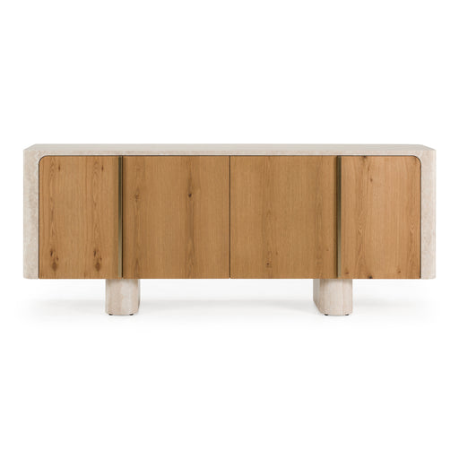 Wolff - Modern White Oak + Faux Travertine Buffet
