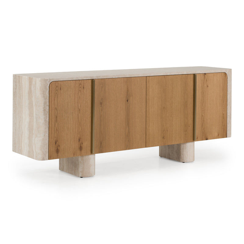Wolff - Modern White Oak + Faux Travertine Buffet — view 2