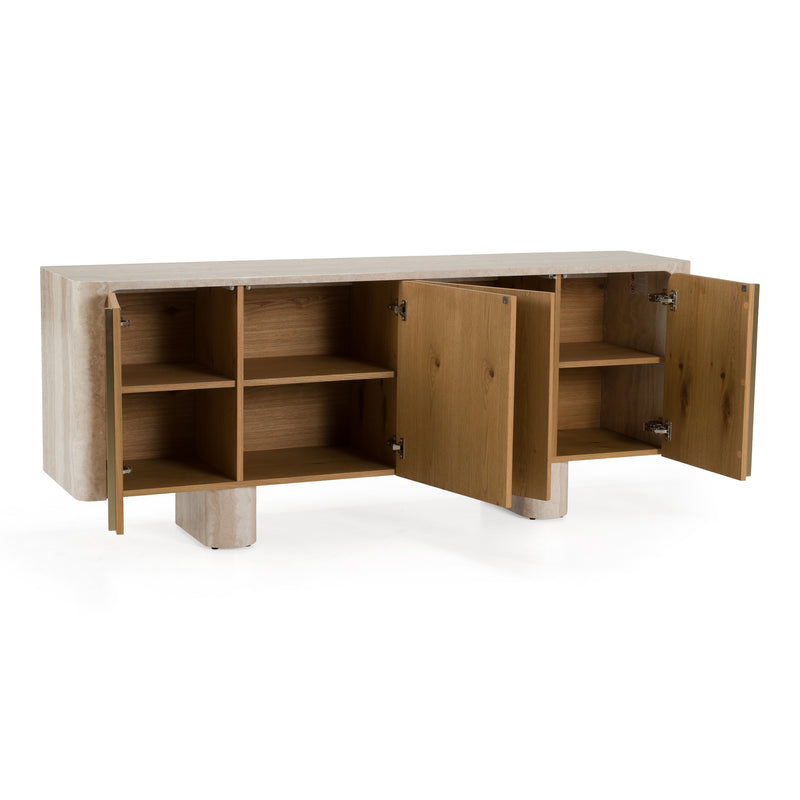 Wolff - Modern White Oak + Faux Travertine Buffet — view 3