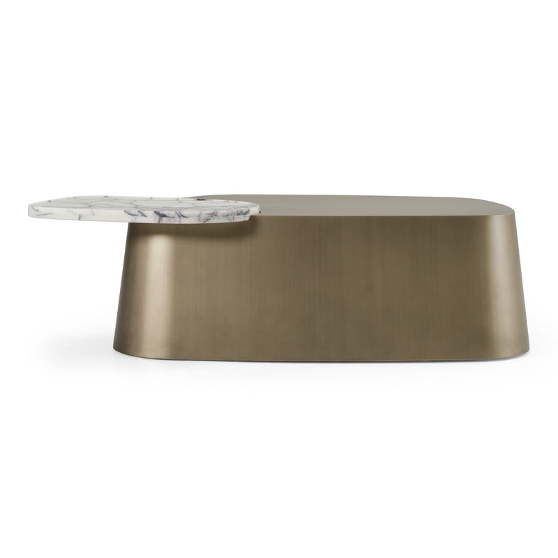 Yano - Modern White Marble + Antique Brass Coffee Table — view 3