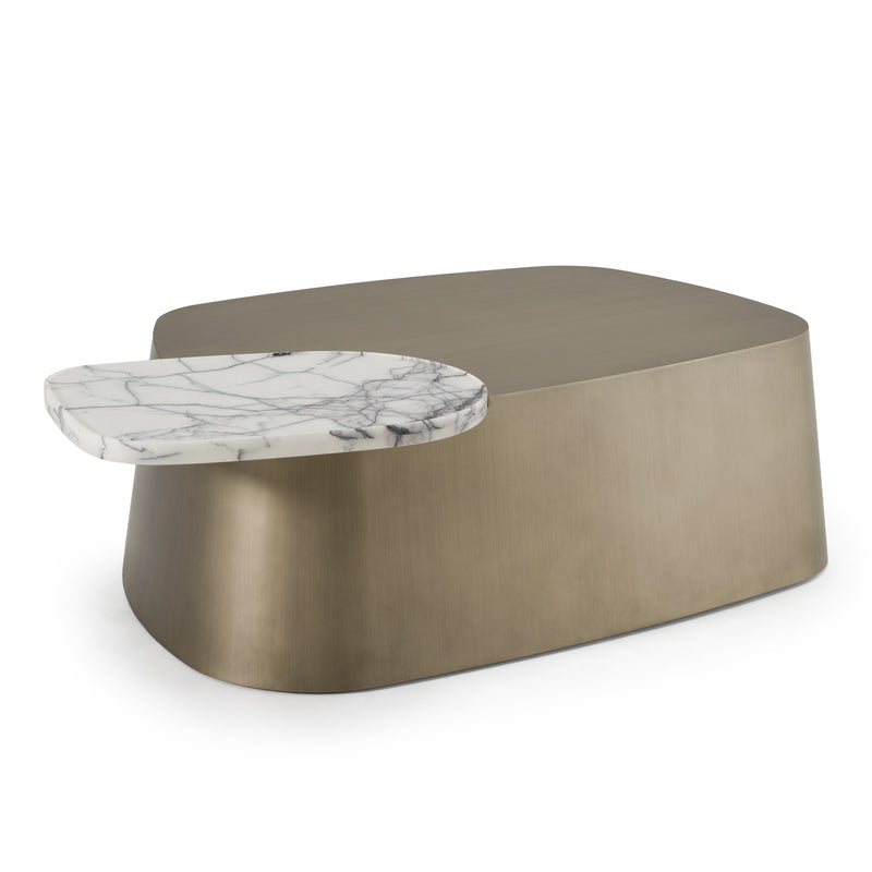 Yano - Modern White Marble + Antique Brass Coffee Table — view 4
