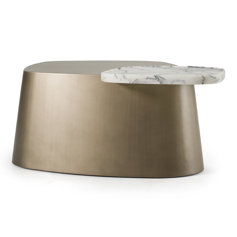 Yano - Modern White Marble + Antique Brass Coffee Table — view 5
