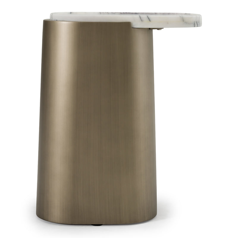 Yano - Modern White Marble + Antique Brass End Table — view 2