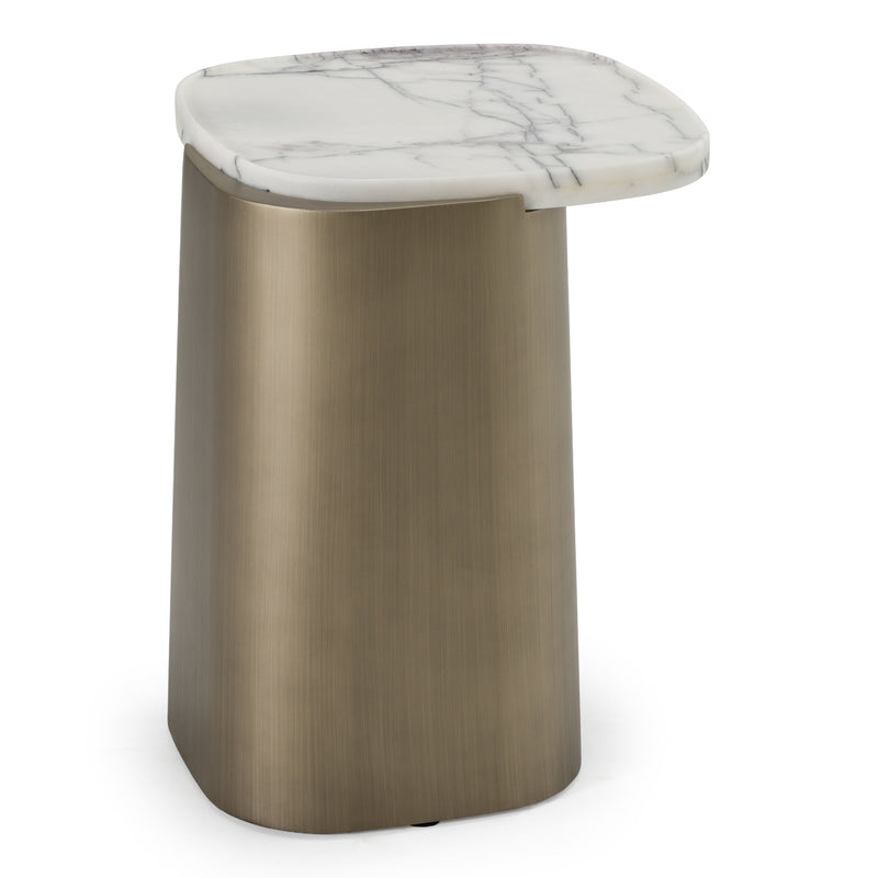 Yano - Modern White Marble + Antique Brass End Table — view 3