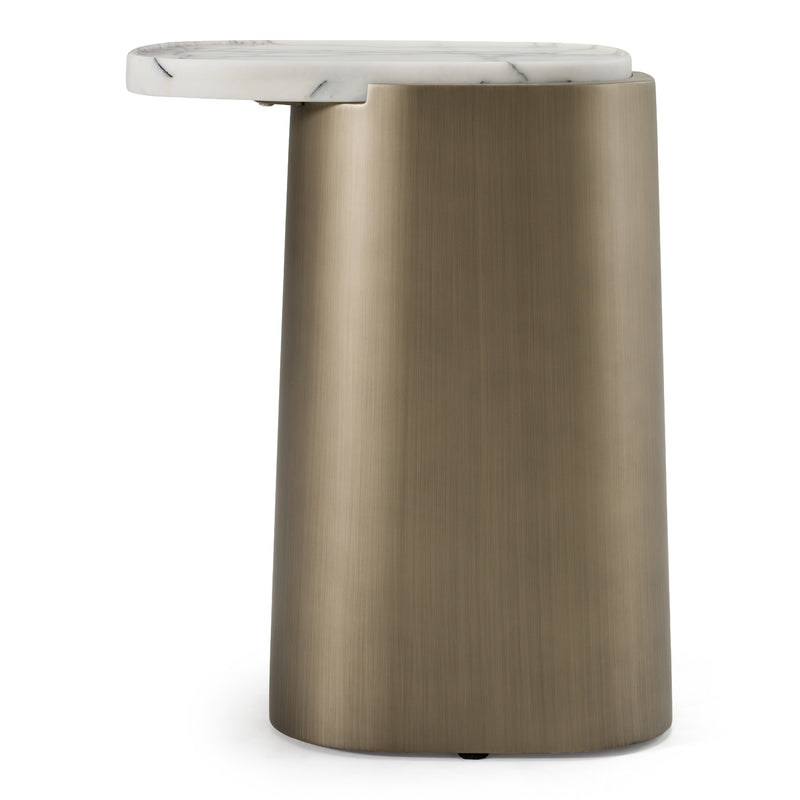 Yano - Modern White Marble + Antique Brass End Table — view 4