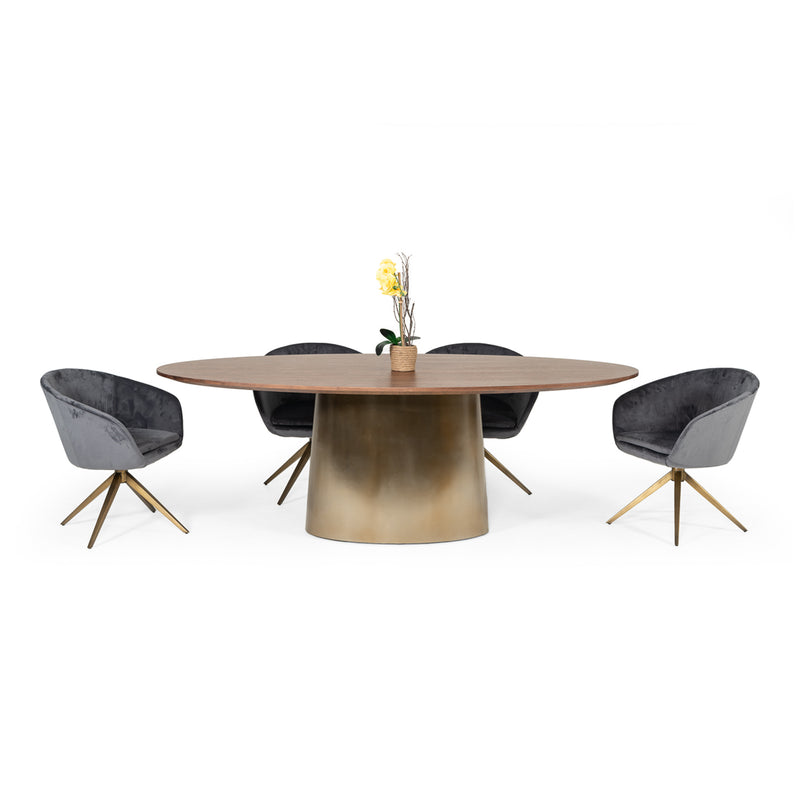 Yara Modern Grey Velvet & Bronze Dining Chair — view 3