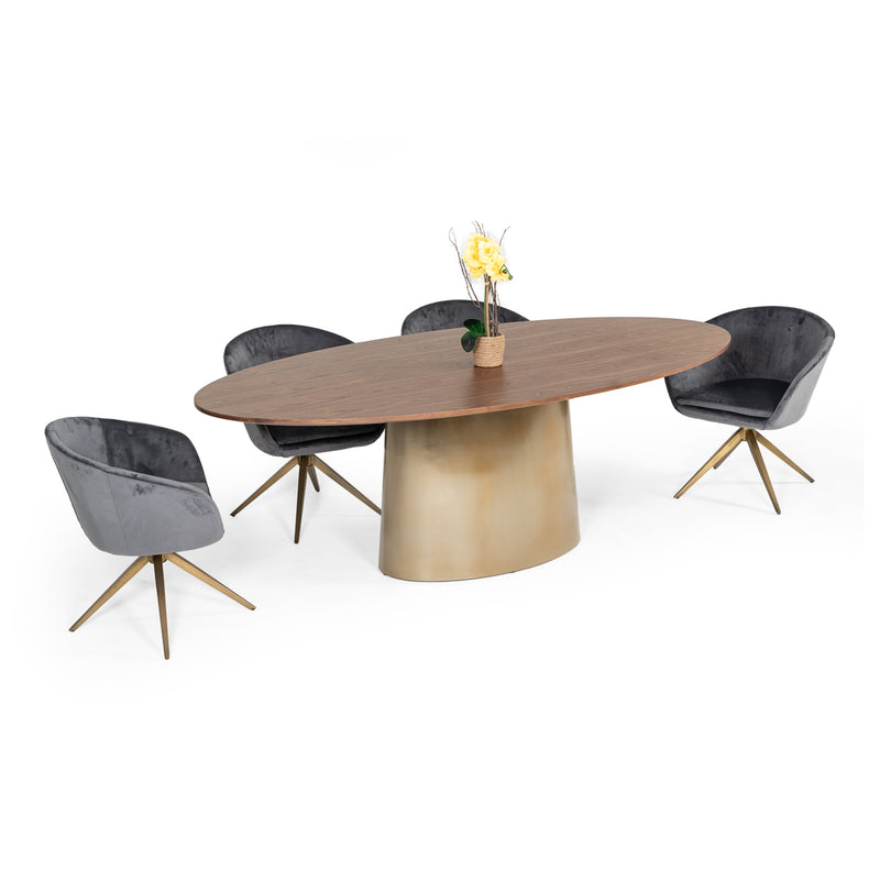 Yara Modern Grey Velvet & Bronze Dining Chair — view 4