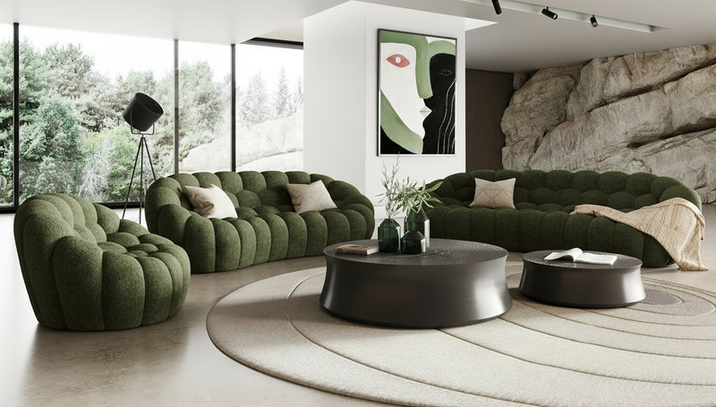 Yolonda - Modern Curved Green Fabric Loveseat — view 2