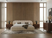 Yolonda + Soria - Modern Beige Fabric + Walnut 4-Piece Bedroom Set