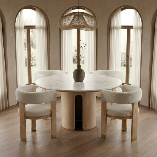 Zorhan - Modern White Marble + Mango Round Dining Table — view 2
